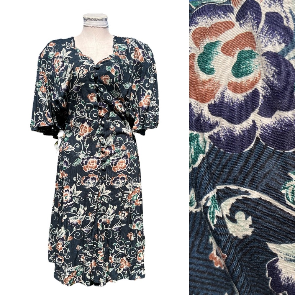 Vintage 90s Floral Button Front Lace Up Side Flutter Sleeve Romper Size 26/28